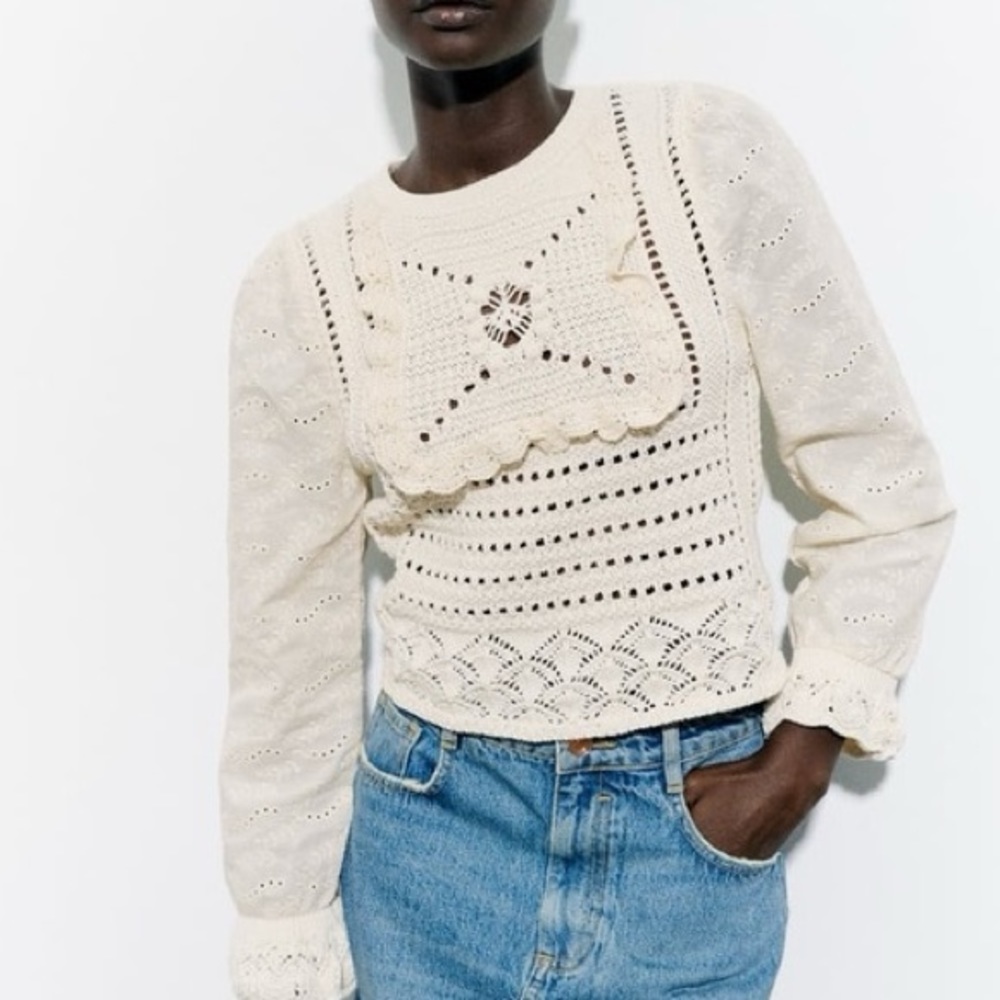 Zara Contrast Mixed Crochet Sweater
